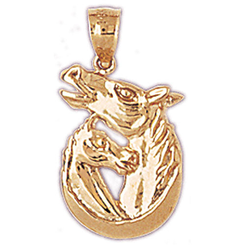 14K Gold Double Horse heads Charm