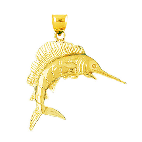 14K Gold 32MM Sailfish Pendant