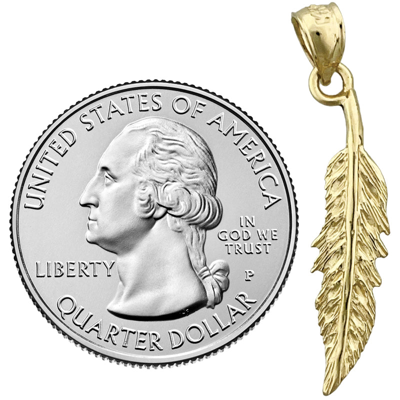 14K Gold Western Feather Pendant