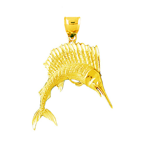 14K Gold 38MM Sailfish Pendant