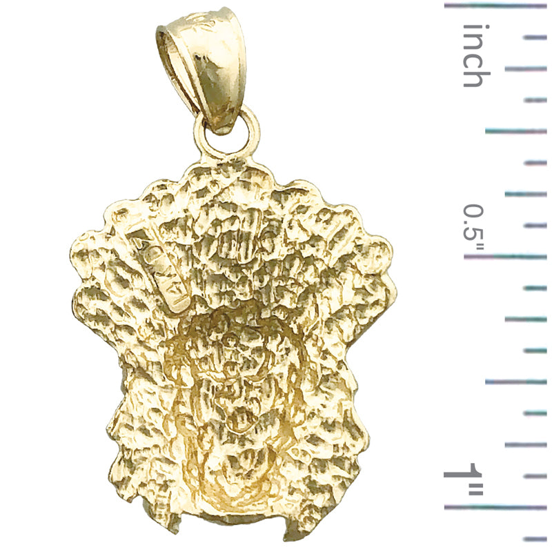 14K Gold Native Indian Chief with Bonnet Pendant