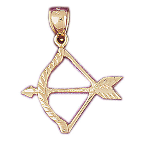 14K Gold Native Indian Arrow and Bow Pendant