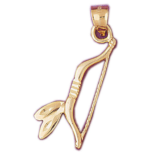 14K Gold Native Indian Bow with Feather Pendant