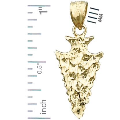 14K Gold Native American Hammered Arrowhead 3D Charm