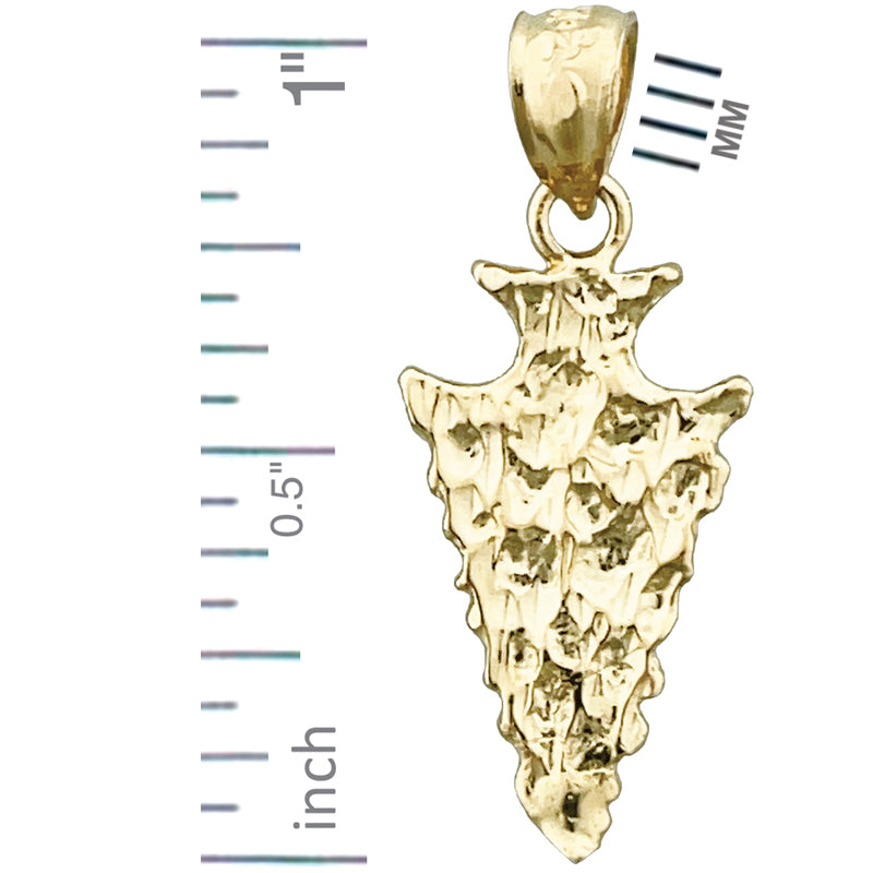 14K Gold Native American Hammered Arrowhead 3D Charm