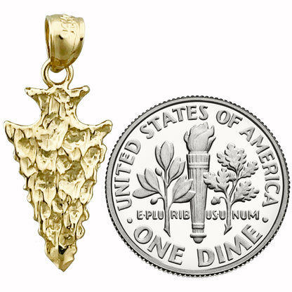 14K Gold Native American Hammered Arrowhead 3D Charm