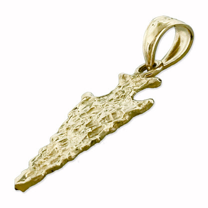 14K Gold Native American Hammered Arrowhead 3D Charm