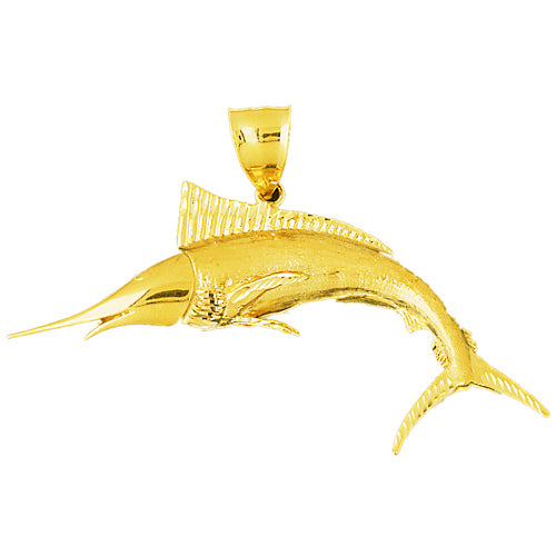 14K Gold 70MM Marlin Pendant