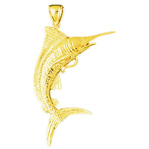14K Gold 3D Marlin Pendant