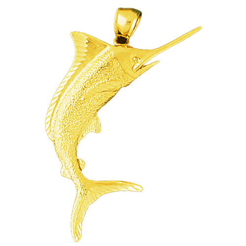 14K Gold 3D Marlin Fish Pendant