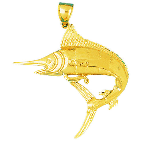 14K Gold Marlin Sealife Pendant