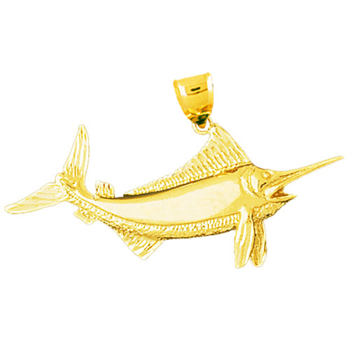 14K Gold Open Mouth Marlin Fish Pendant