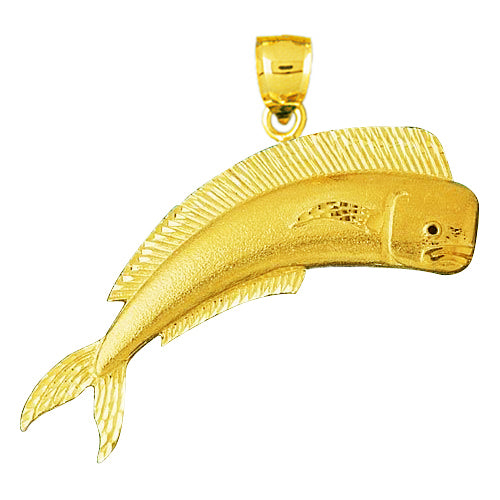 14K Gold 30MM Mahi Mahi Fish Pendant