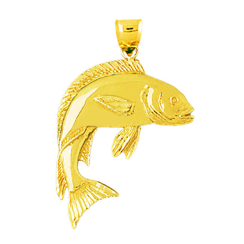 14K Gold 38MM Fish Pendant