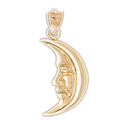 14K Gold Crescent Moon Face Charm