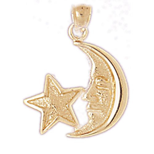 14K Gold Crescent Moon Face with Star Charm