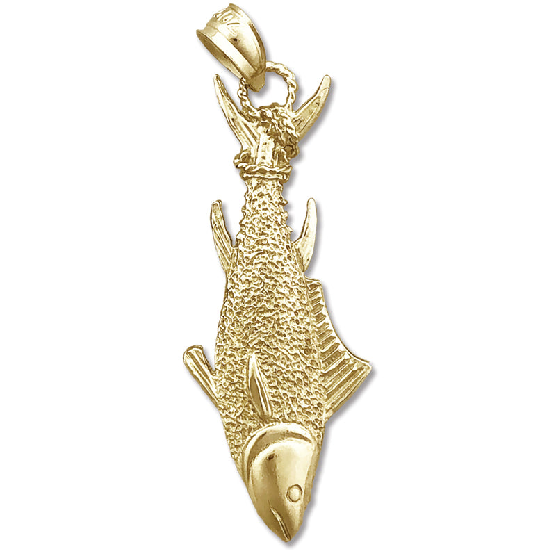 14K Gold Caught Tuna Fin Tied with Rope Pendant