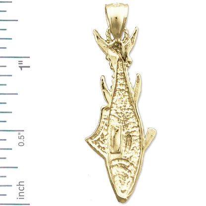 14K Gold Caught Tuna Fin Tied with Rope Pendant