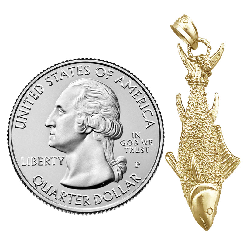 14K Gold Caught Tuna Fin Tied with Rope Pendant