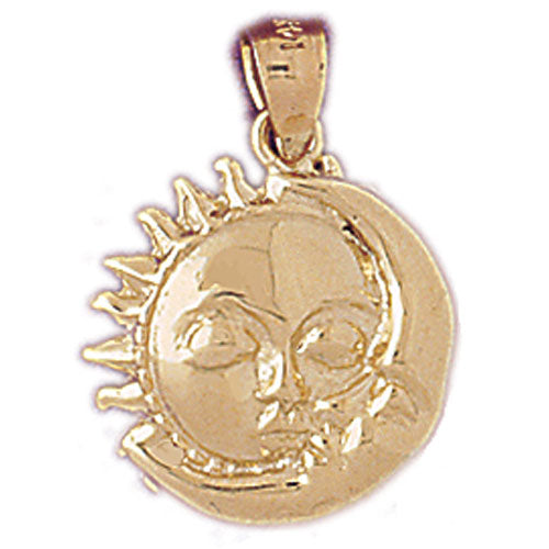 14K Gold Celestial Sun and Moon Charm