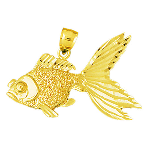 14K Gold 40MM Fantail Goldfish Pendant