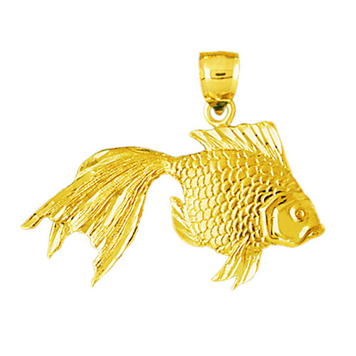 14K Gold 42MM Veiltail Goldfish Pendant