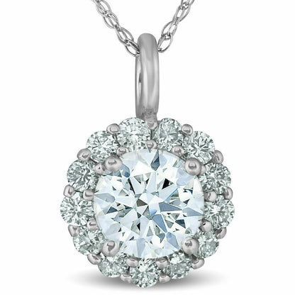 3/4 Ct Halo Diamond Pendant 14k White Gold 18" Chain Necklace