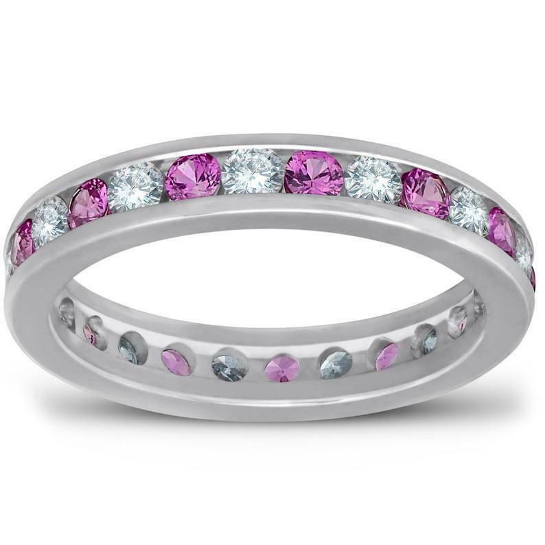 Pink Sapphire Diamond Eternity Ring 1.50ct Channel Set Wedding Ring in 14K Gold
