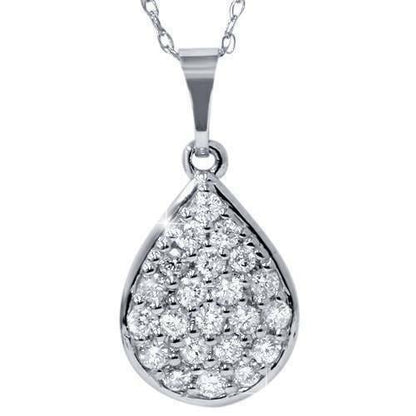1/2ct Diamond Pave Diamond Pear Shape Cluster Pendant 14K White Gold 3/4" Tall