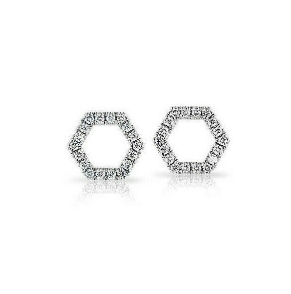 1/10 Ct. Real Diamond Hexagon Pave Stud Earrings 14k White Yellow or Rose Gold