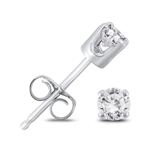 1/4 CARAT TW ROUND SOLITAIRE REAL DIAMOND STUD EARRINGS IN .925 STERLING SILVER