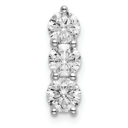 3/4 Ct Three Stone Real Diamond Slide Pendant in 14K White Gold