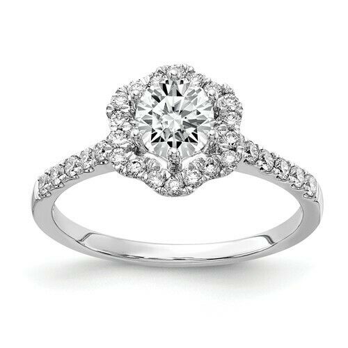 3/4CT Floral Halo Round Real Diamond Engagement Ring 14K White Gold
