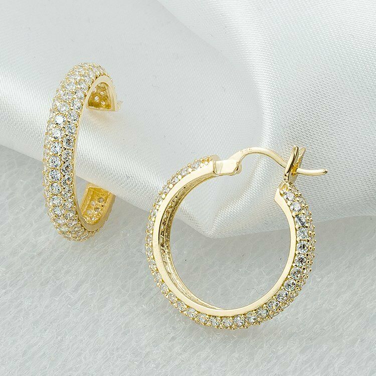 2 CT. T.W. CZ Hoop Earrings in Solid 14K Yellow Gold
