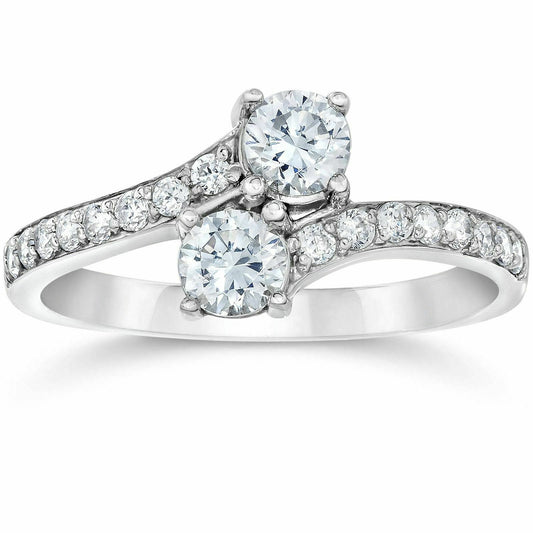 SI1/G Forever Us Two Stone Round Diamond 1.00 Ct Solitaire Ring 14k White Gold