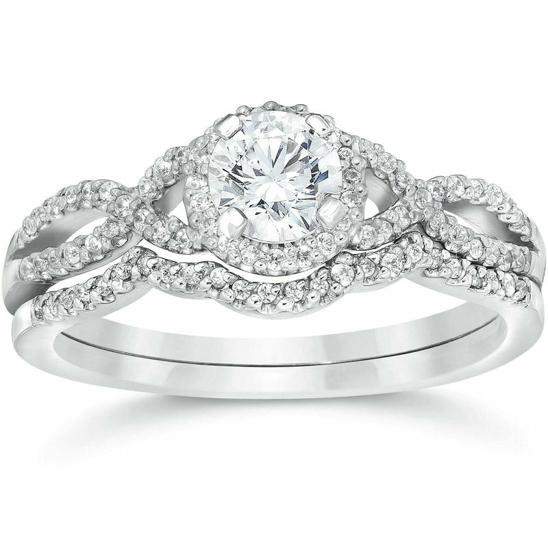 3/4ct Diamond Infinity Engagement Wedding Ring Set 14K White Gold