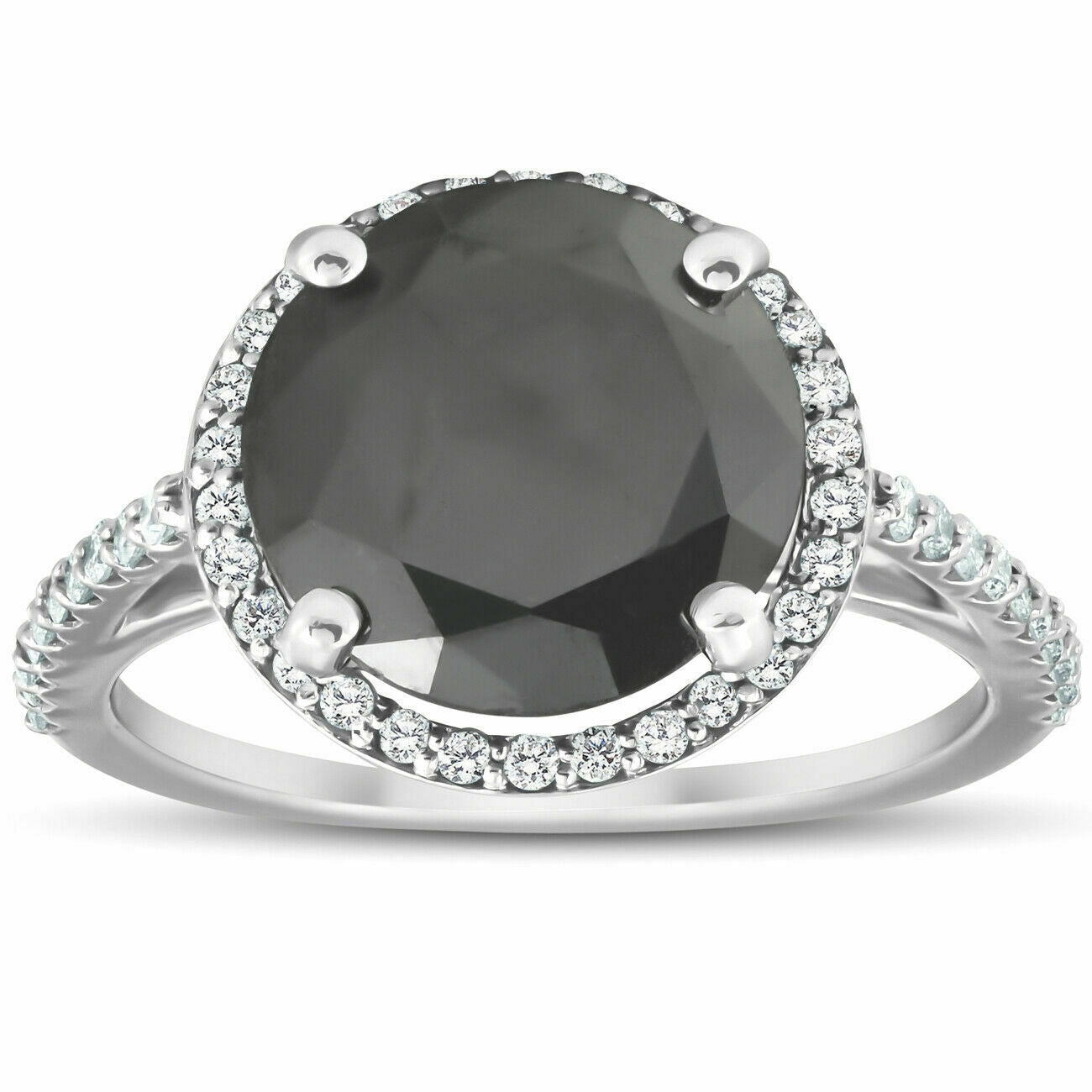 3 1/3 Ct Black REAL Diamond Halo Engagement Ring 14k White Gold