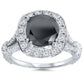 4ct Black REAL Diamond Cushion Vintage Engagement Ring 14K White Gold