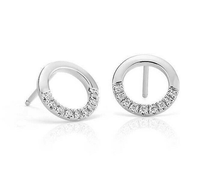 Small Real Diamond Open Circle Earrings in 14k White Gold (1/10 ct. tw.)