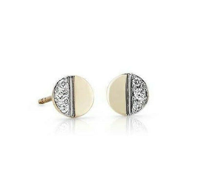 Mini Real Diamonds Disk Stud Earrings in 14k White Yellow or Rose Gold