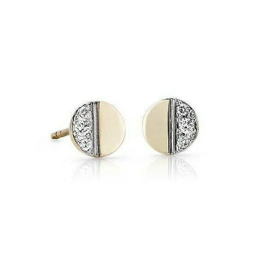 Mini Real Diamonds Disk Stud Earrings in 14k White Yellow or Rose Gold