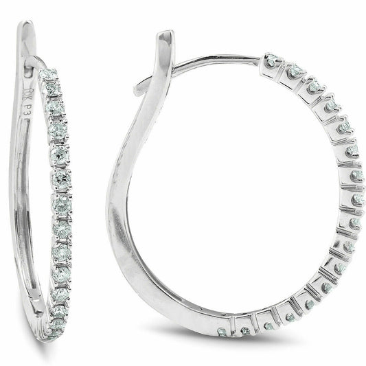 1/2 ct Diamond Hoops 8k White Gold 1" Tall Womens Earrings