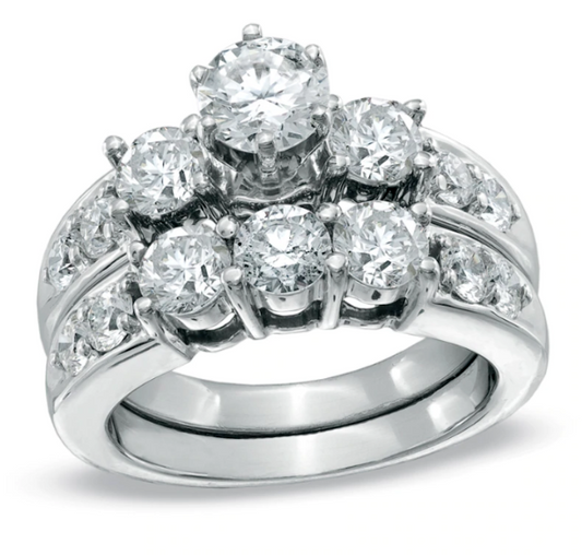 3 CT. Diamond Past Present Future Bridal Engagement Ring Set in 10K White Gold
