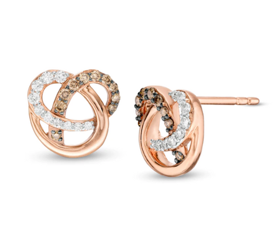 1/5 CT. T.W. Champagne and White Diamond Orbit Stud Earrings in 14K Rose Gold