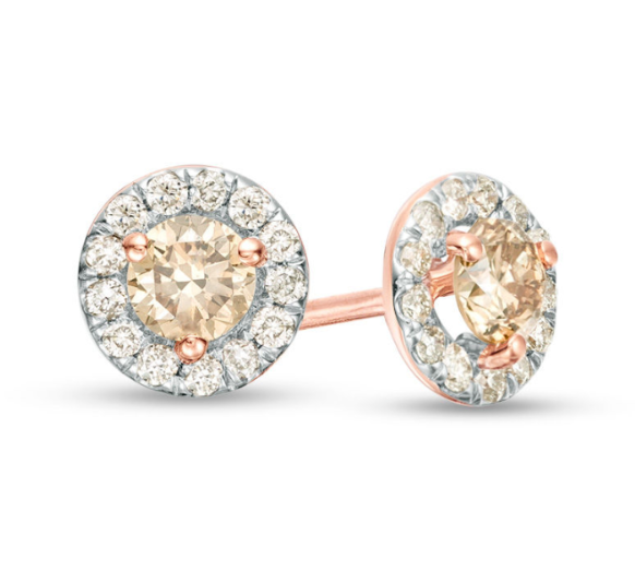 1/2 CT. T.W. Champagne Diamond Frame Stud Earrings in 14K Rose Gold