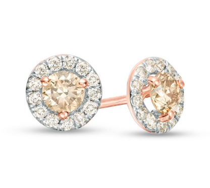 1/2 CT. T.W. Champagne Diamond Frame Stud Earrings in 14K Rose Gold