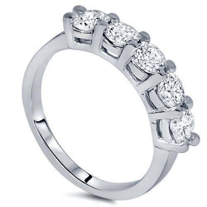 1ct Five Stone Genuine Round Diamond Wedding Anniversary Ring 8K White Gold
