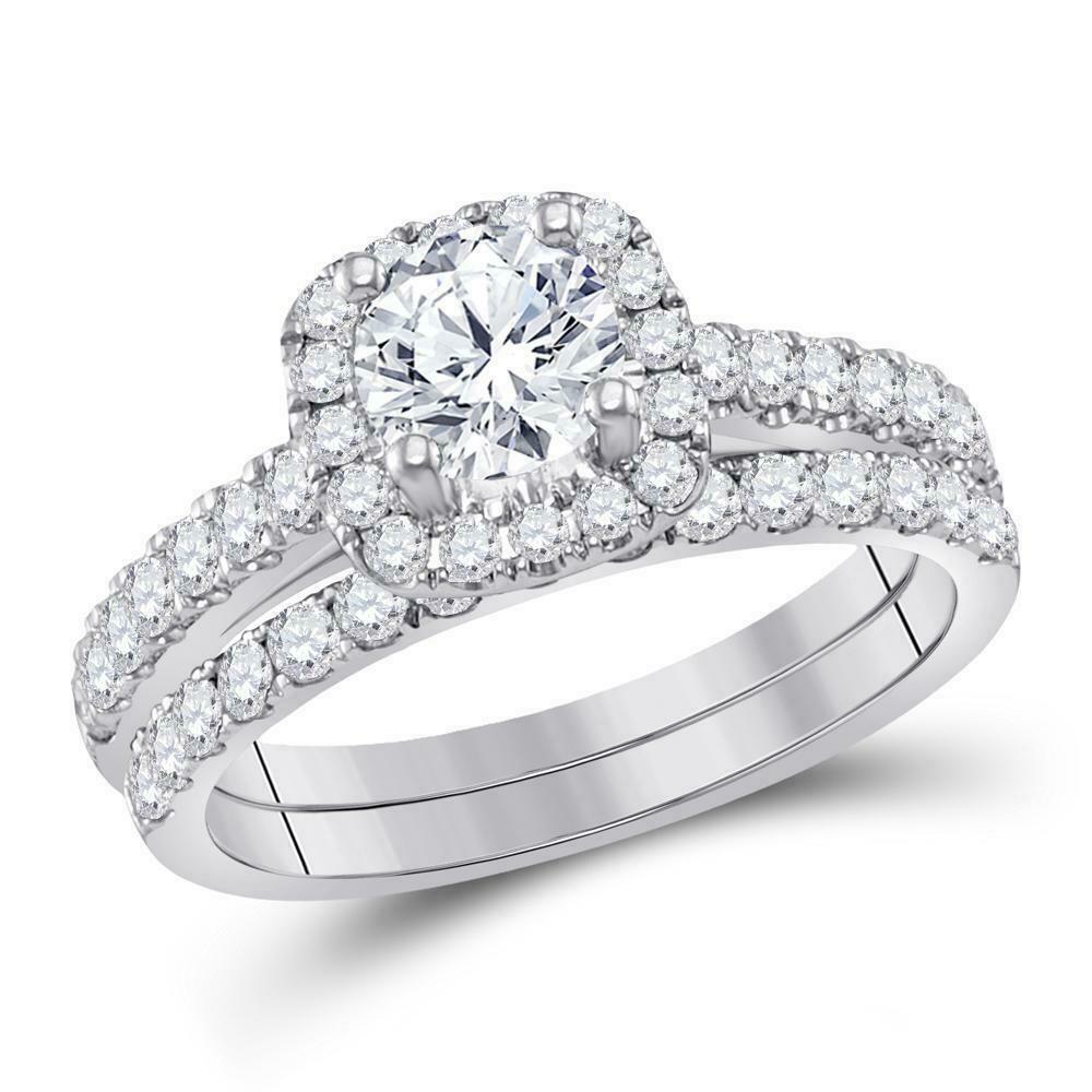1.5 Ct Real Round Cut Diamond Halo Engagement Wedding Bridal Ring Set 10K Gold