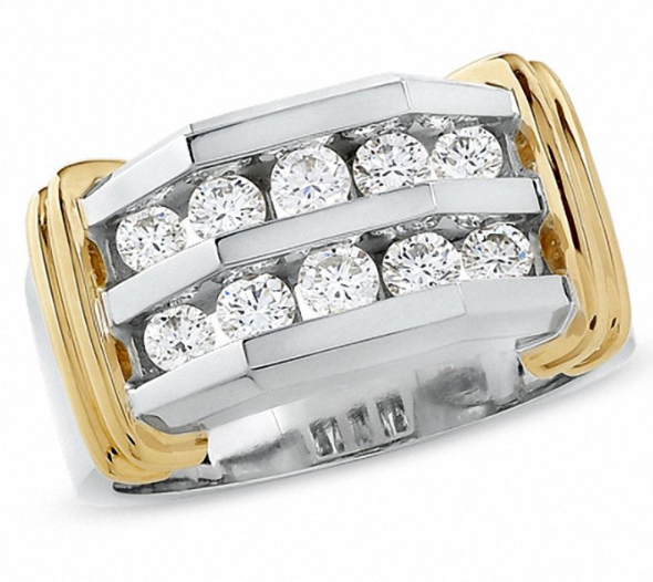 Men's 1 CT. T.W. Diamond Double Row Band in 10K Two-Tone Gold