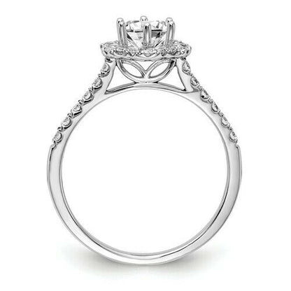 3/4CT Floral Halo Round Real Diamond Engagement Ring 14K White Gold